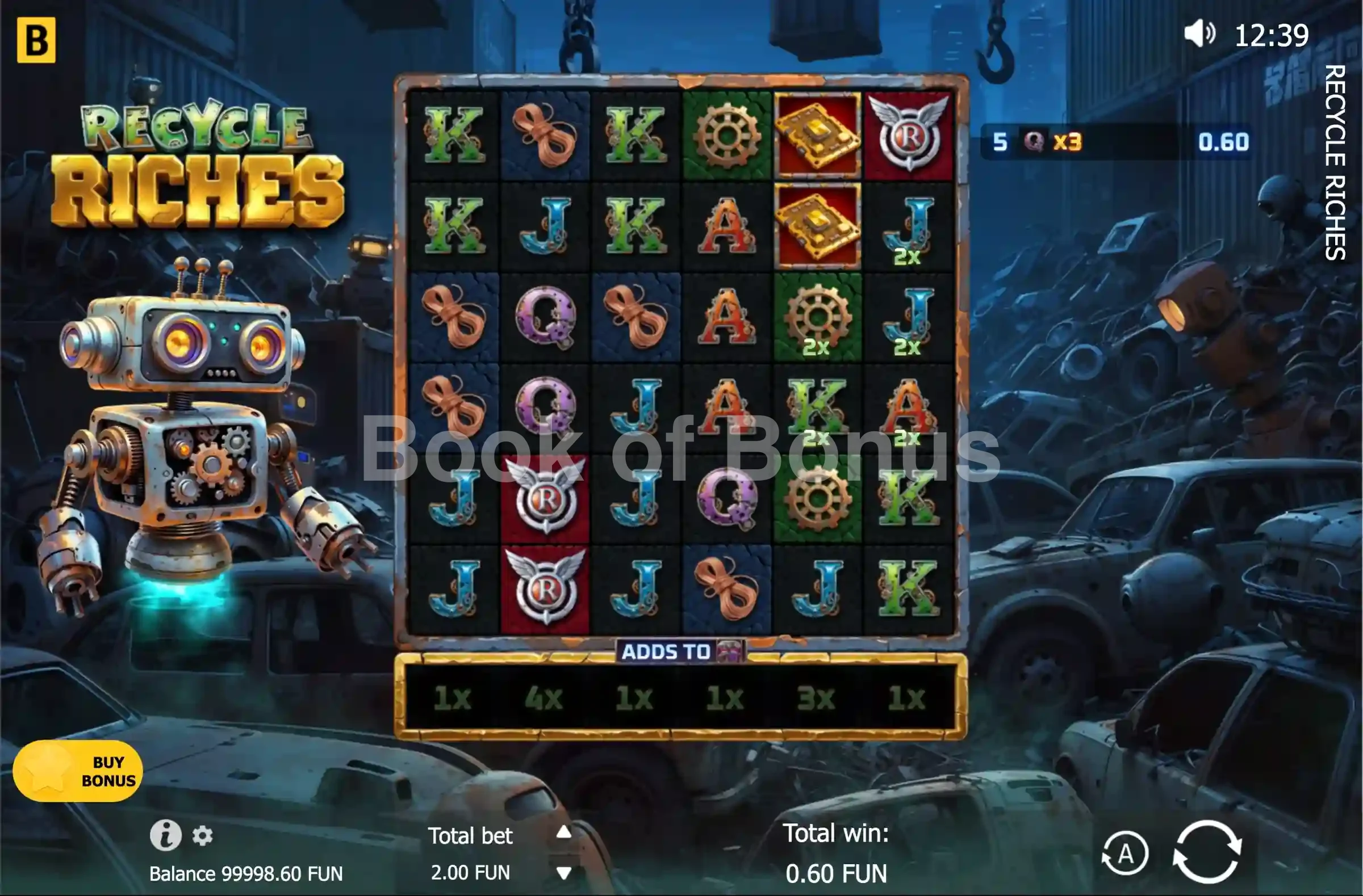 Recycle Riches par BGaming - jeu de base et disposition des rouleaux