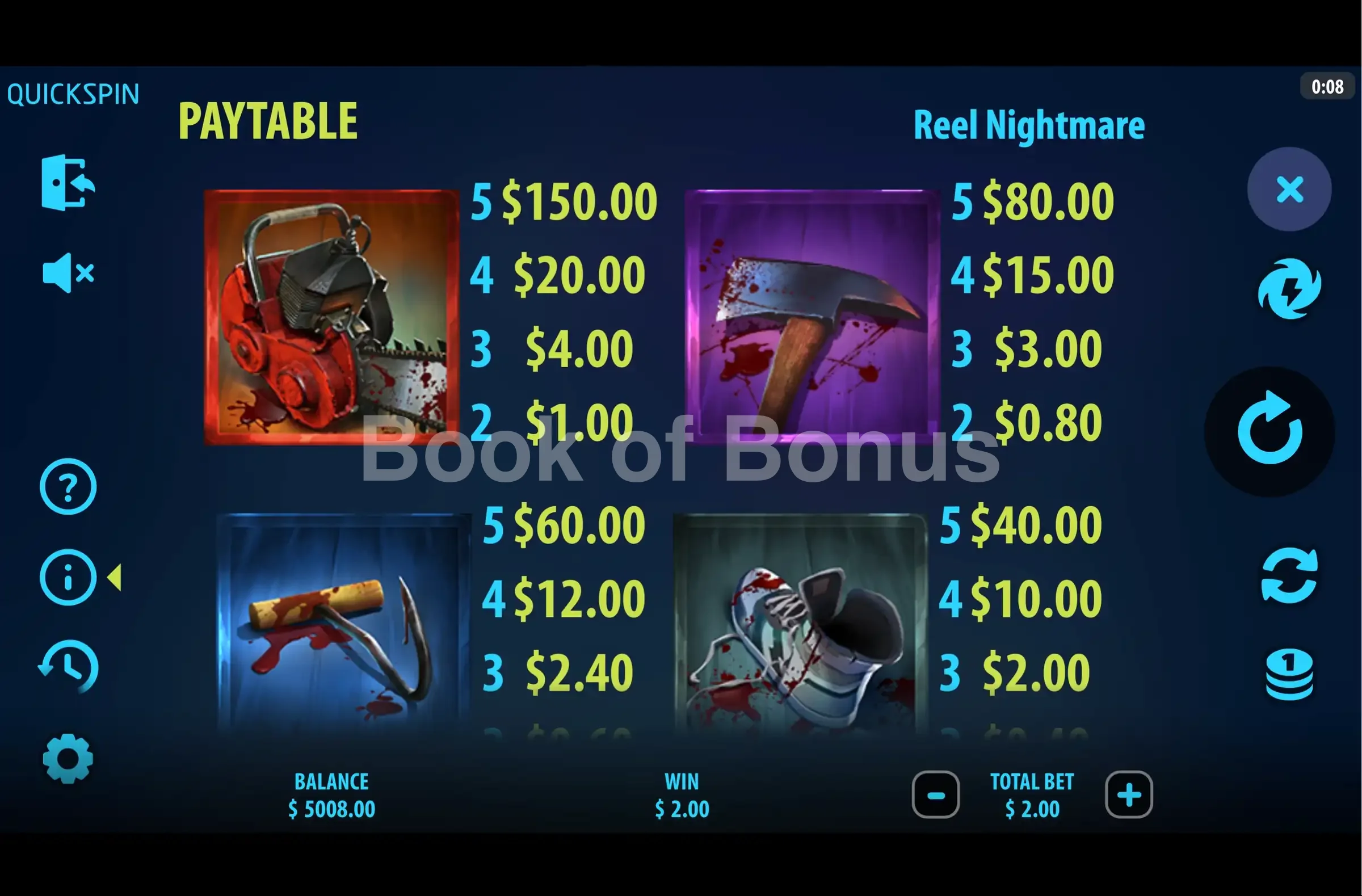 Table de paiement Reel Nightmare
