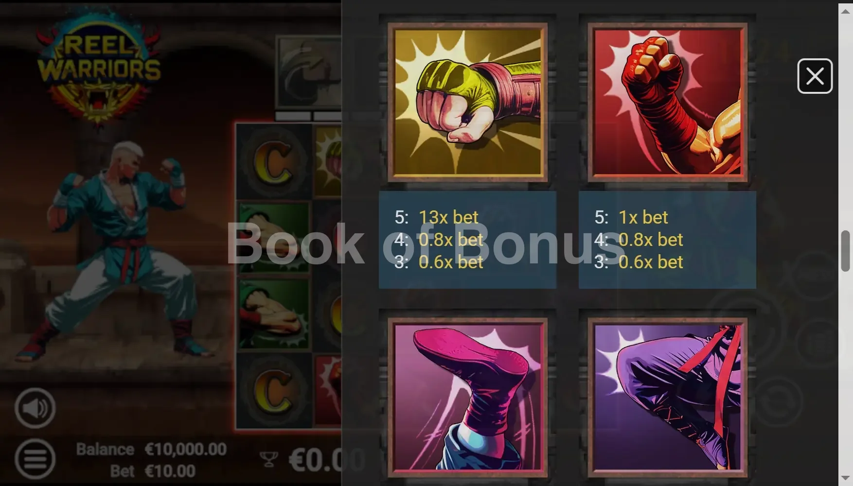 Reel Warriors par Avatar UX - table des gains et valeurs des symboles