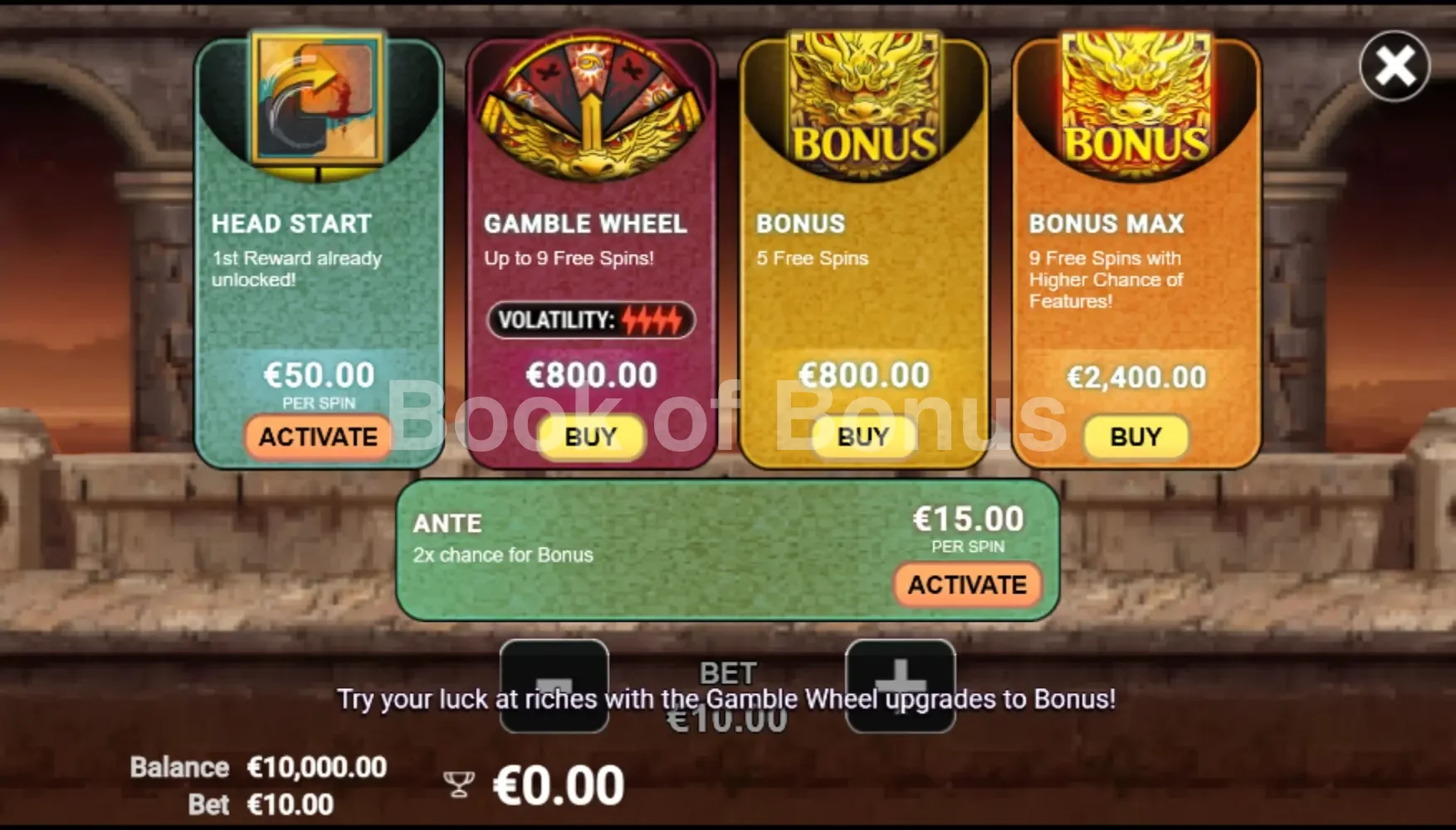 Reel Warriors par Avatar UX - menu d'achat de bonus et options