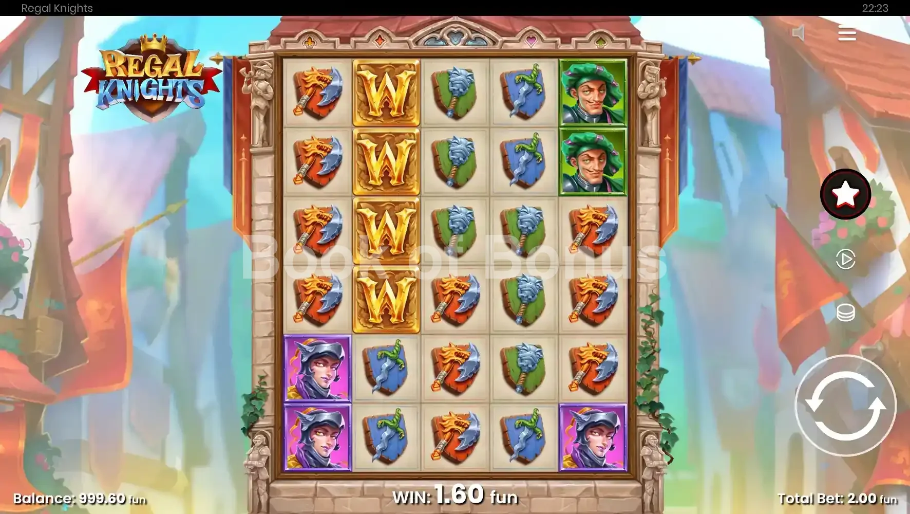 Regal Knights par Push Gaming - jeu de base et disposition des rouleaux