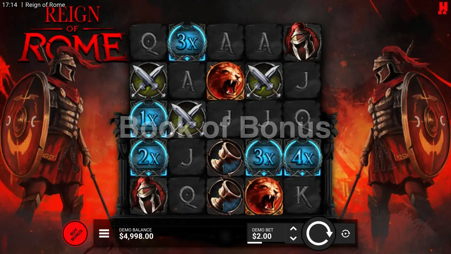 Reign of Rome par Hacksaw Gaming - jeu de base et disposition des rouleaux