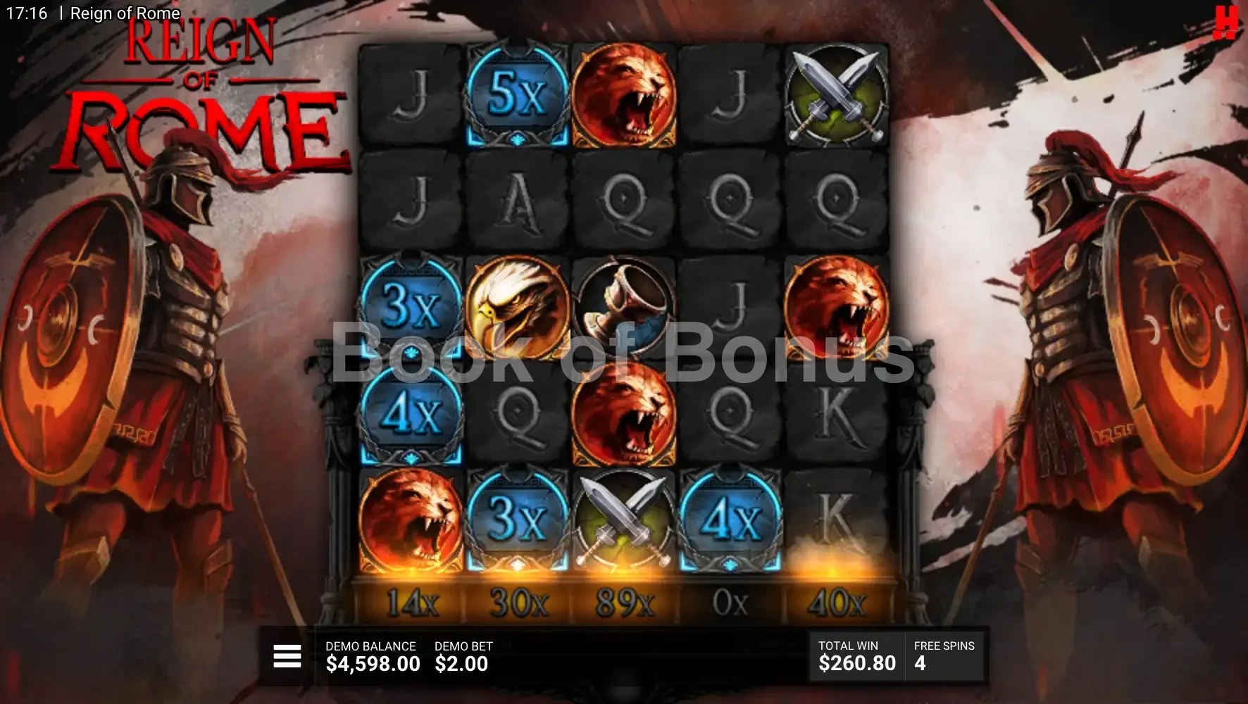 Reign of Rome par Hacksaw Gaming - tours gratuits