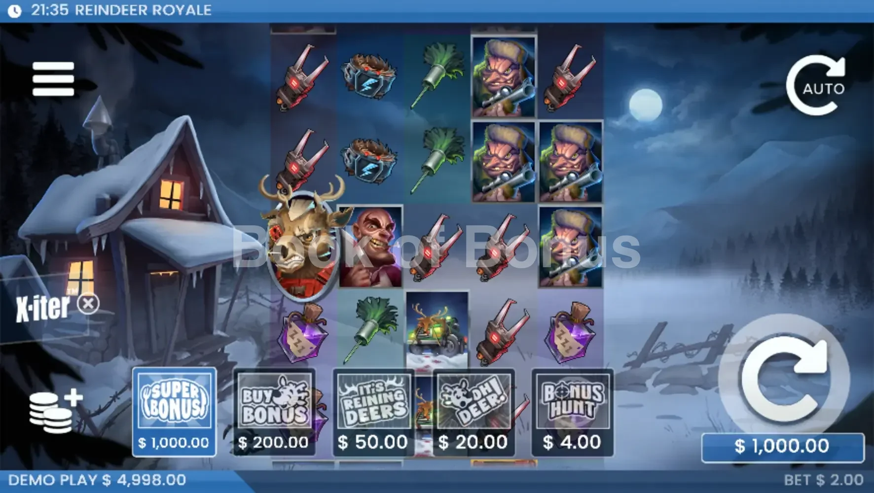 Reindeer Royale par ELK Studios - menu d'achat de bonus et options