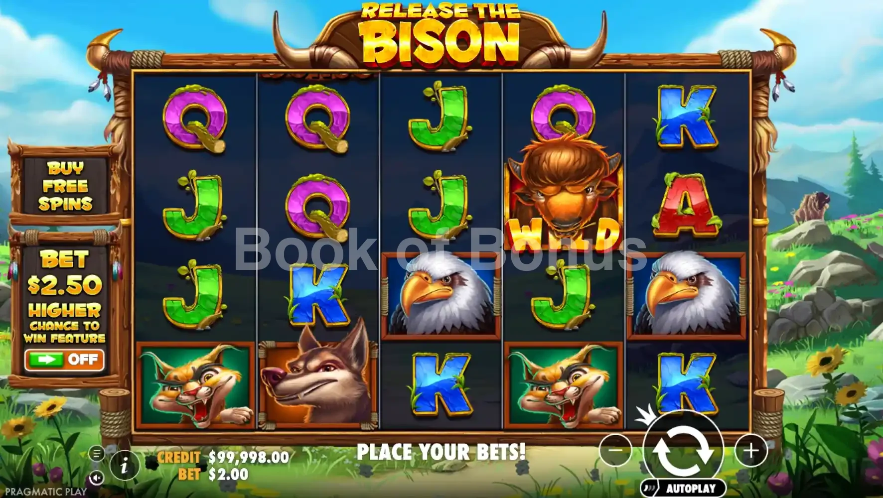 Release the Bison par Pragmatic Play - jeu de base et disposition des rouleaux