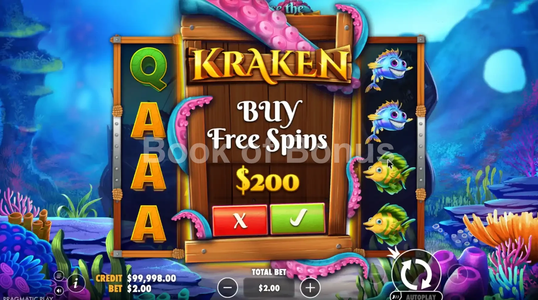 Release the Kraken par Pragmatic Play - menu d'achat de bonus et options