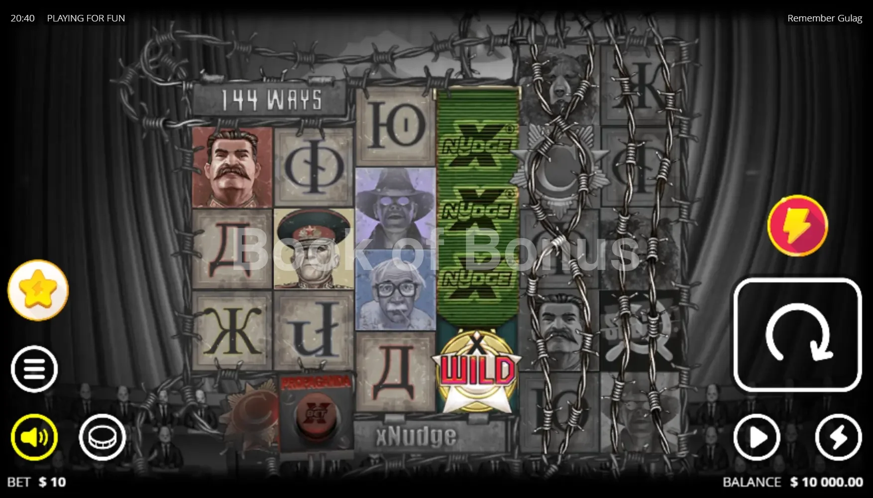 Remember Gulag par Nolimit City - jeu de base et disposition des rouleaux