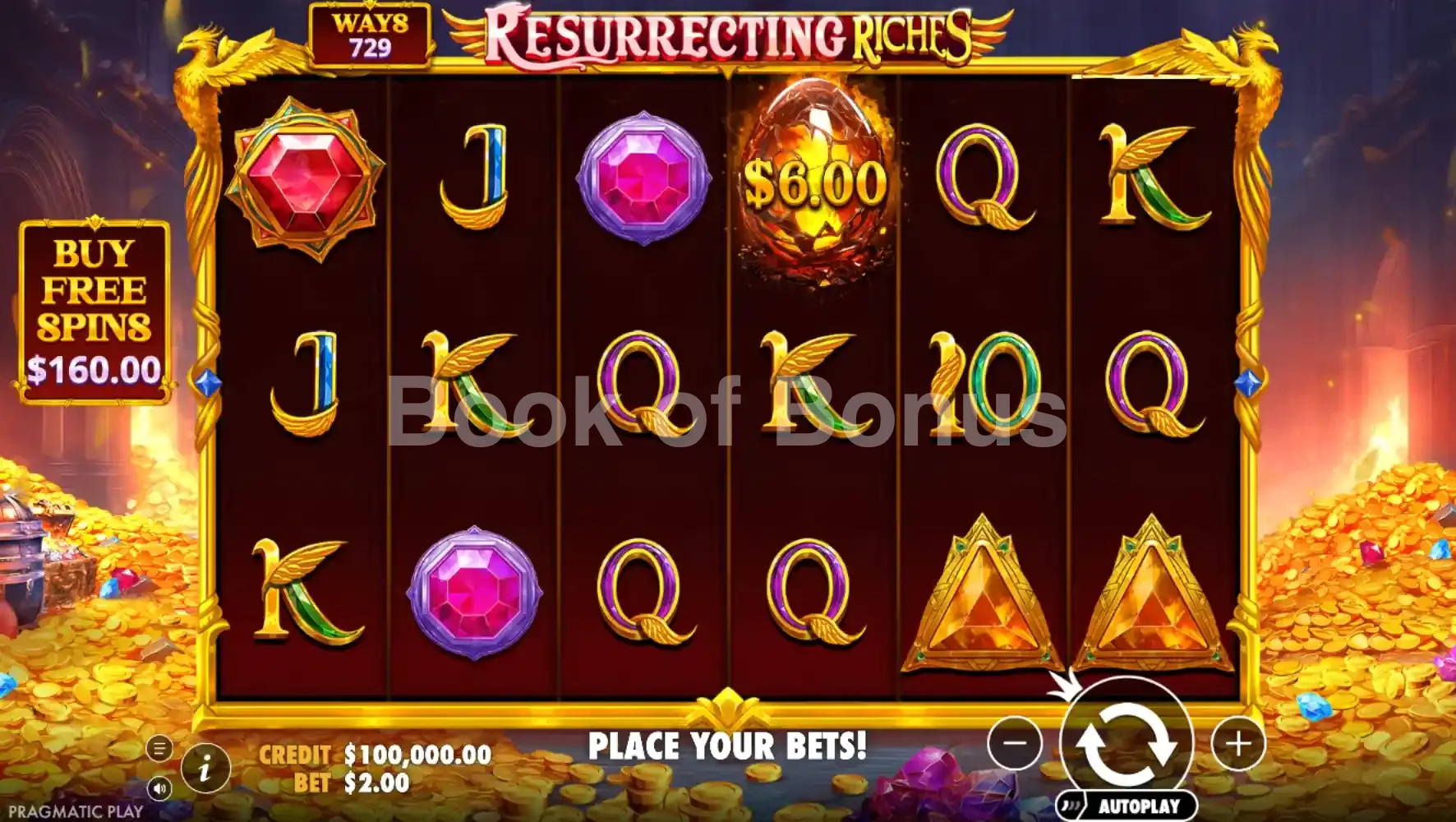 Resurrecting Riches par Pragmatic Play - jeu de base et disposition des rouleaux