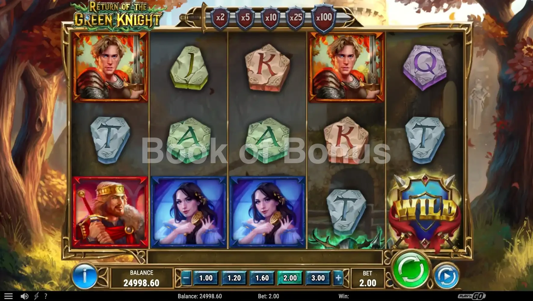 Return of the Green Knight par Play'n GO - jeu de base et disposition des rouleaux