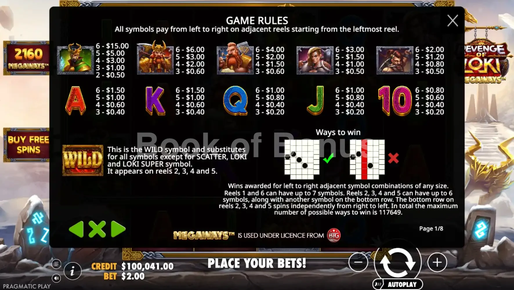 Revenge of Loki Megaways par Pragmatic Play - table des gains et valeurs des symboles