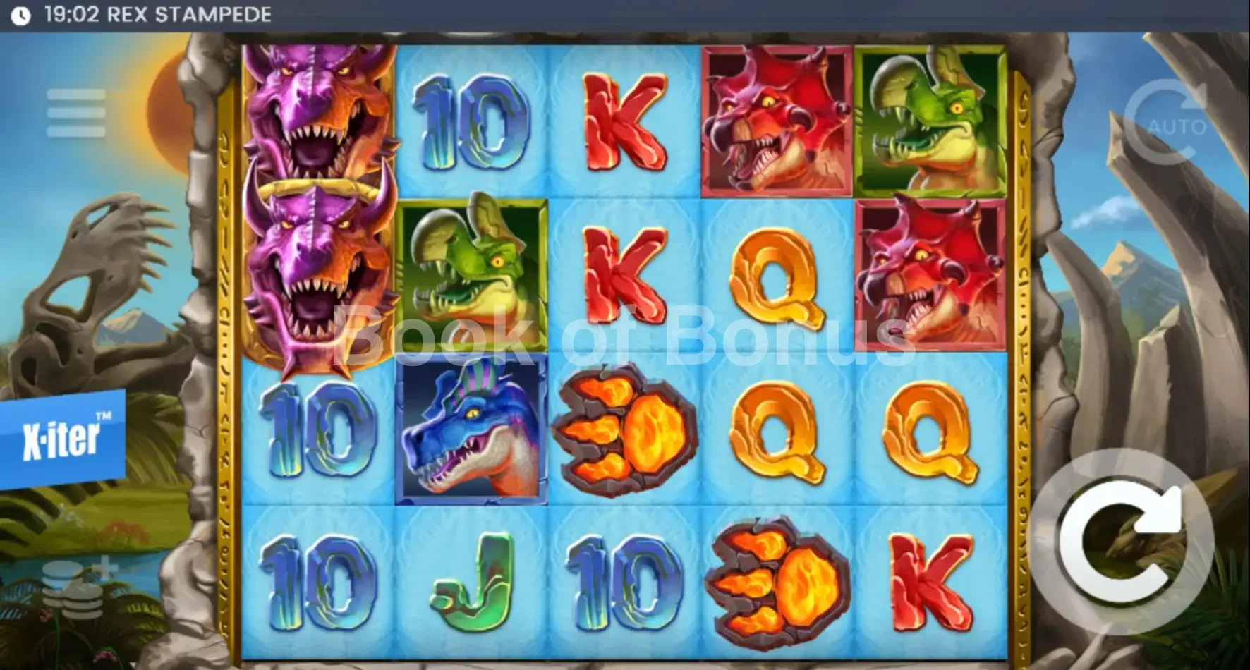 Rex Stampede par ELK Studios - jeu de base et disposition des rouleaux
