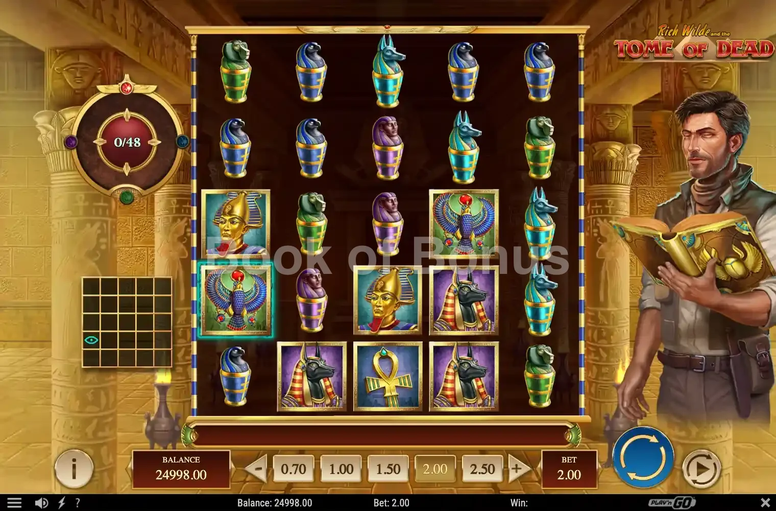 Rich Wilde and the Tome of Dead par Play'n GO - jeu de base et disposition des rouleaux