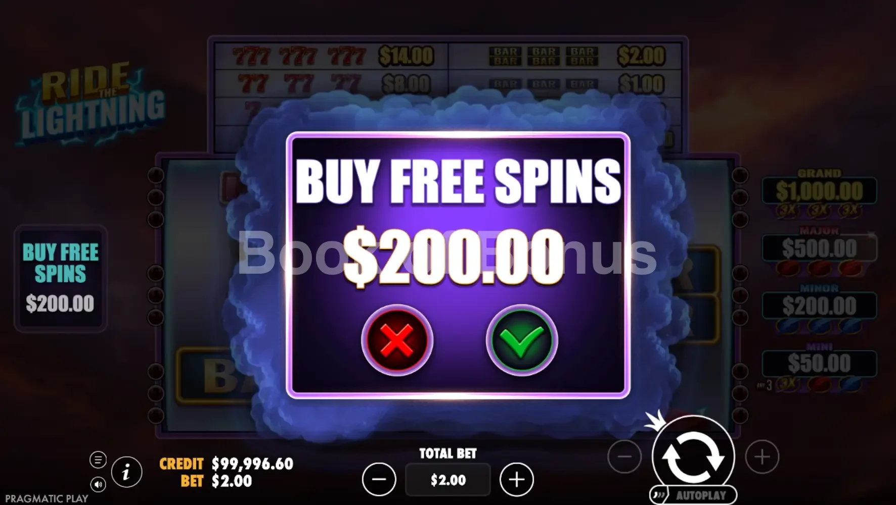 Achat de bonus Ride the Lightning