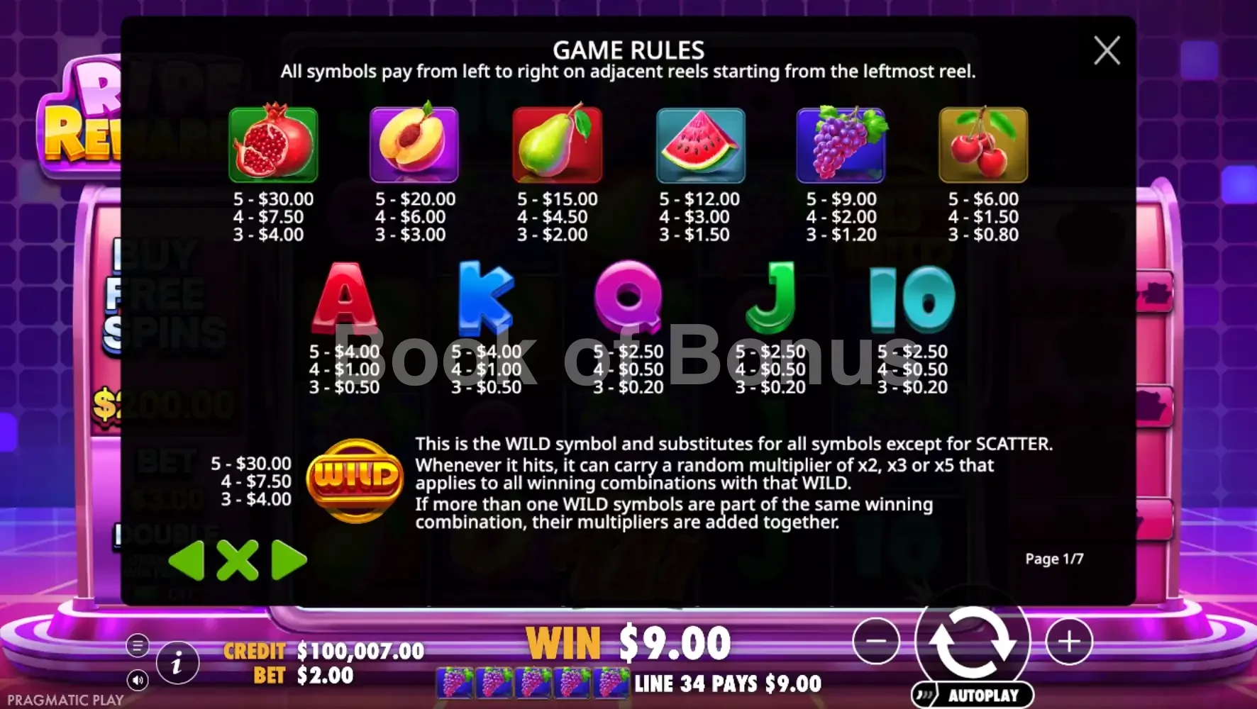 Ripe Rewards par Pragmatic Play - table des gains et valeurs des symboles