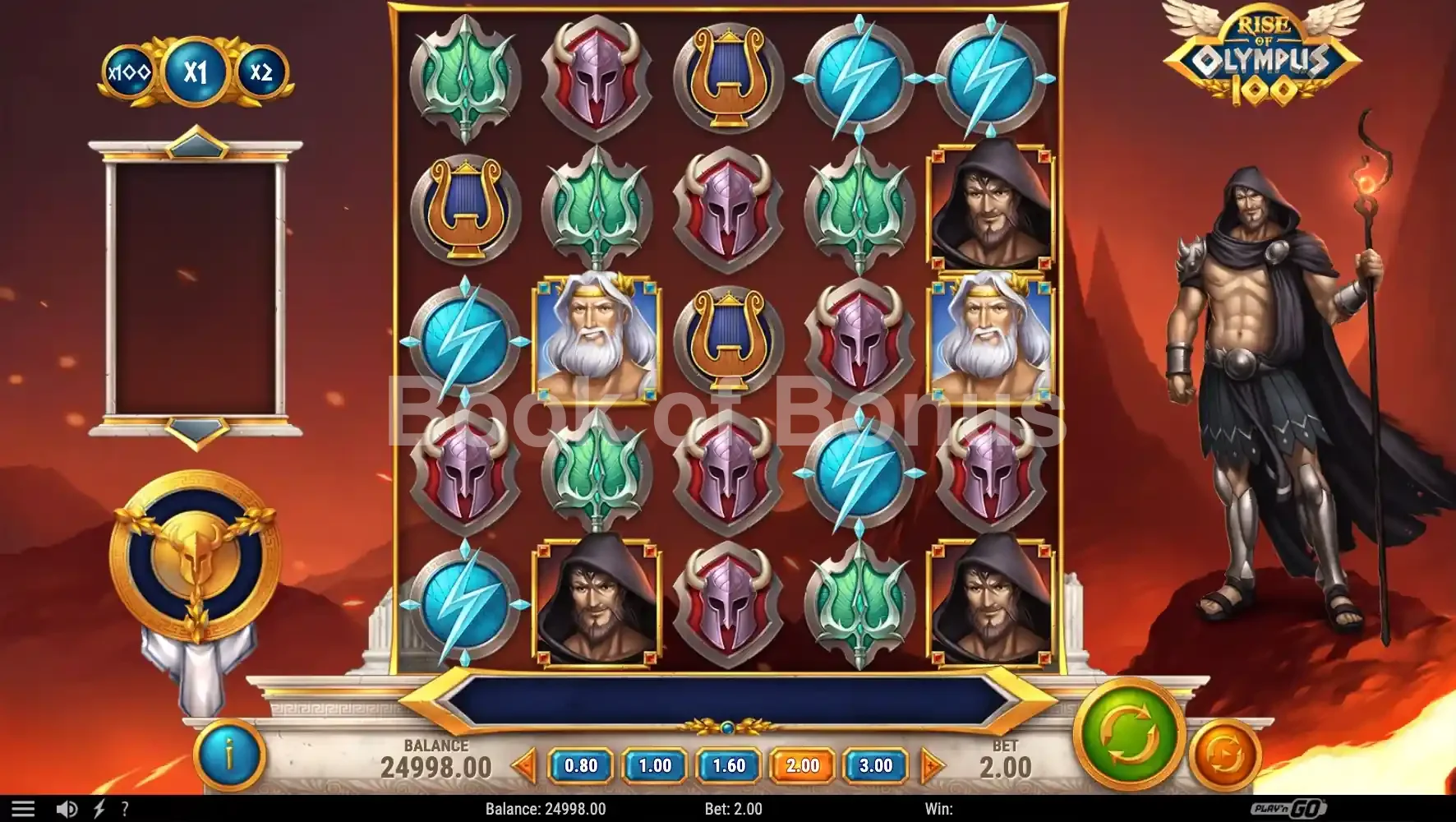 Rise of Olympus 100 par Play'n GO - jeu de base et disposition des rouleaux