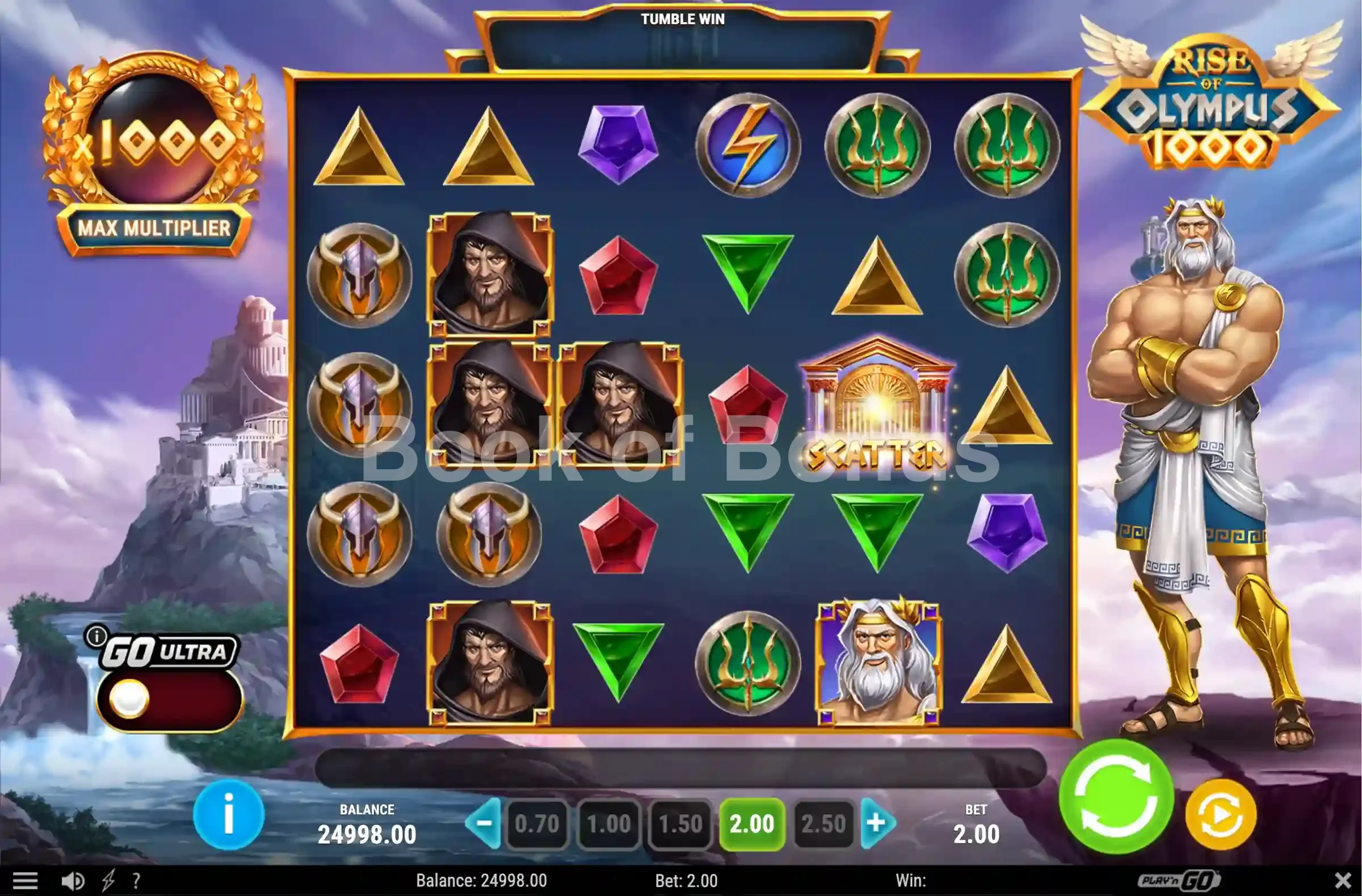 Rise of Olympus 1000 par Play'n GO - jeu de base et disposition des rouleaux