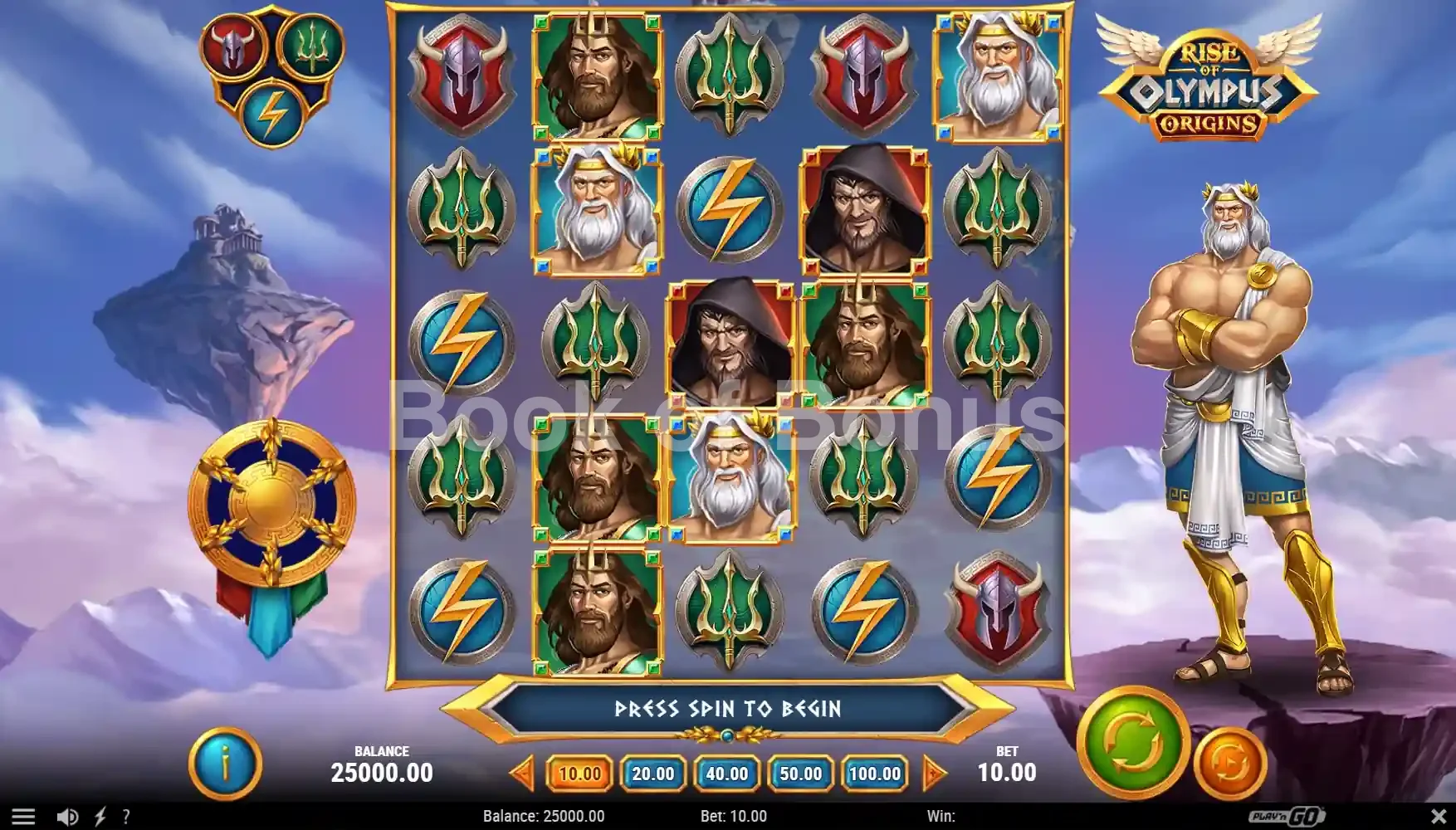 Rise of Olympus Origins par Play'n GO - jeu de base et disposition des rouleaux