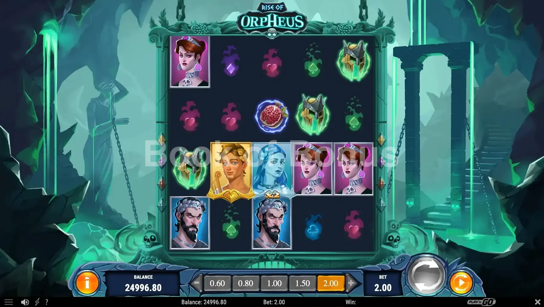 Rise of Orpheus par Play'n GO - jeu de base et disposition des rouleaux
