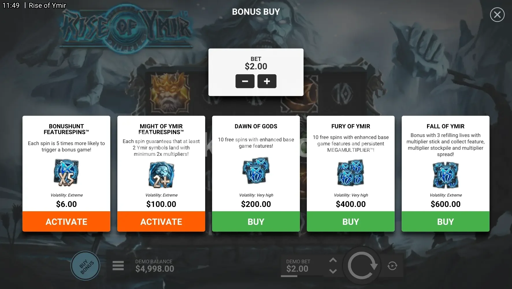 Achat de bonus Rise of Ymir