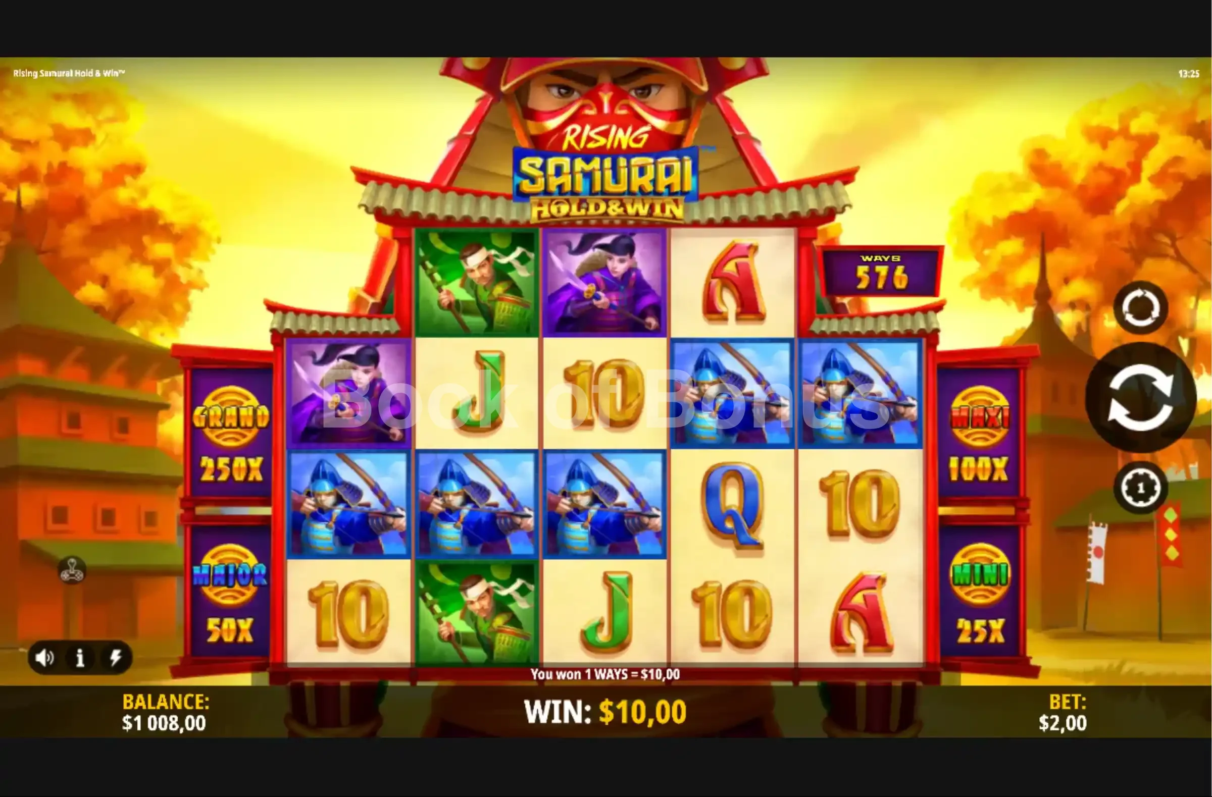 Rising Samurai Hold & Win par iSoftBet - jeu de base et disposition des rouleaux