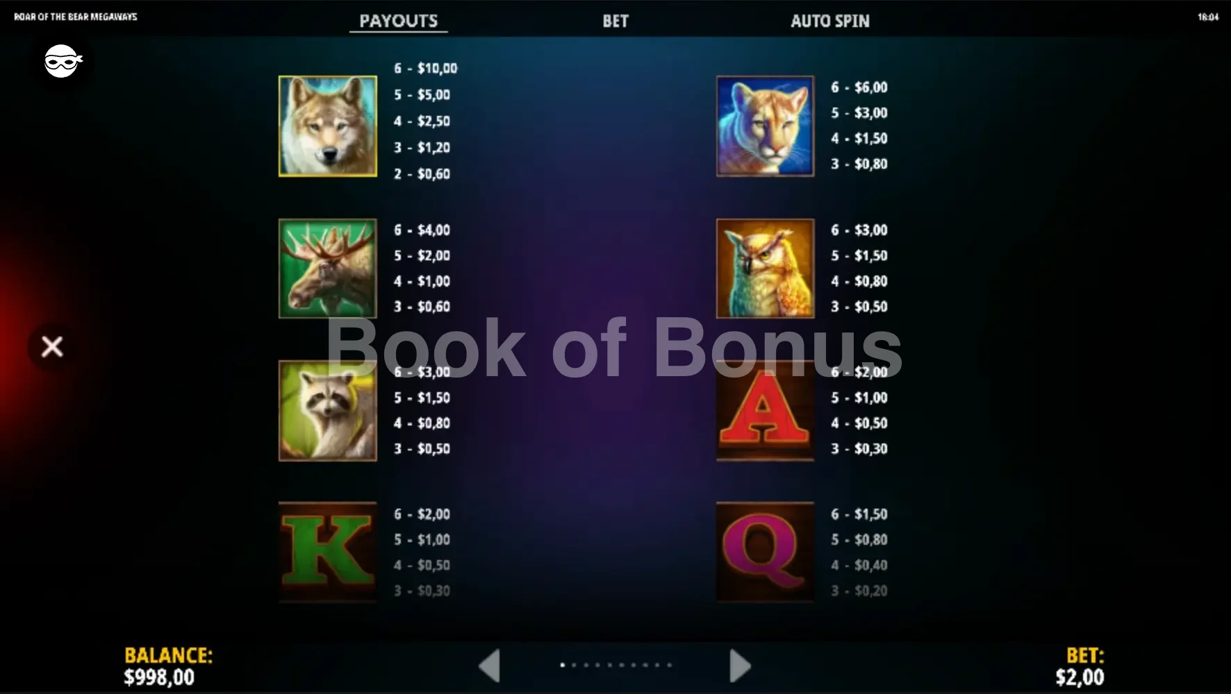 Roar of the Bear Megaways par iSoftBet - table des gains et valeurs des symboles