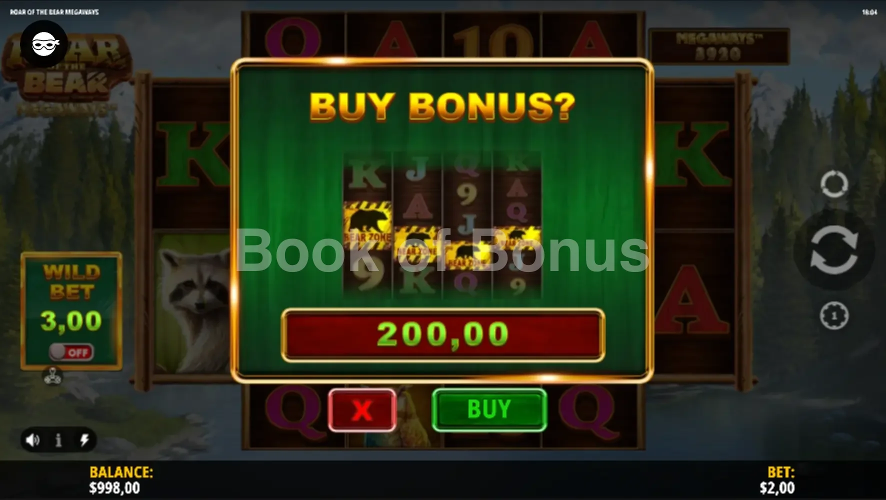 Roar of the Bear Megaways par iSoftBet - menu d'achat de bonus et options