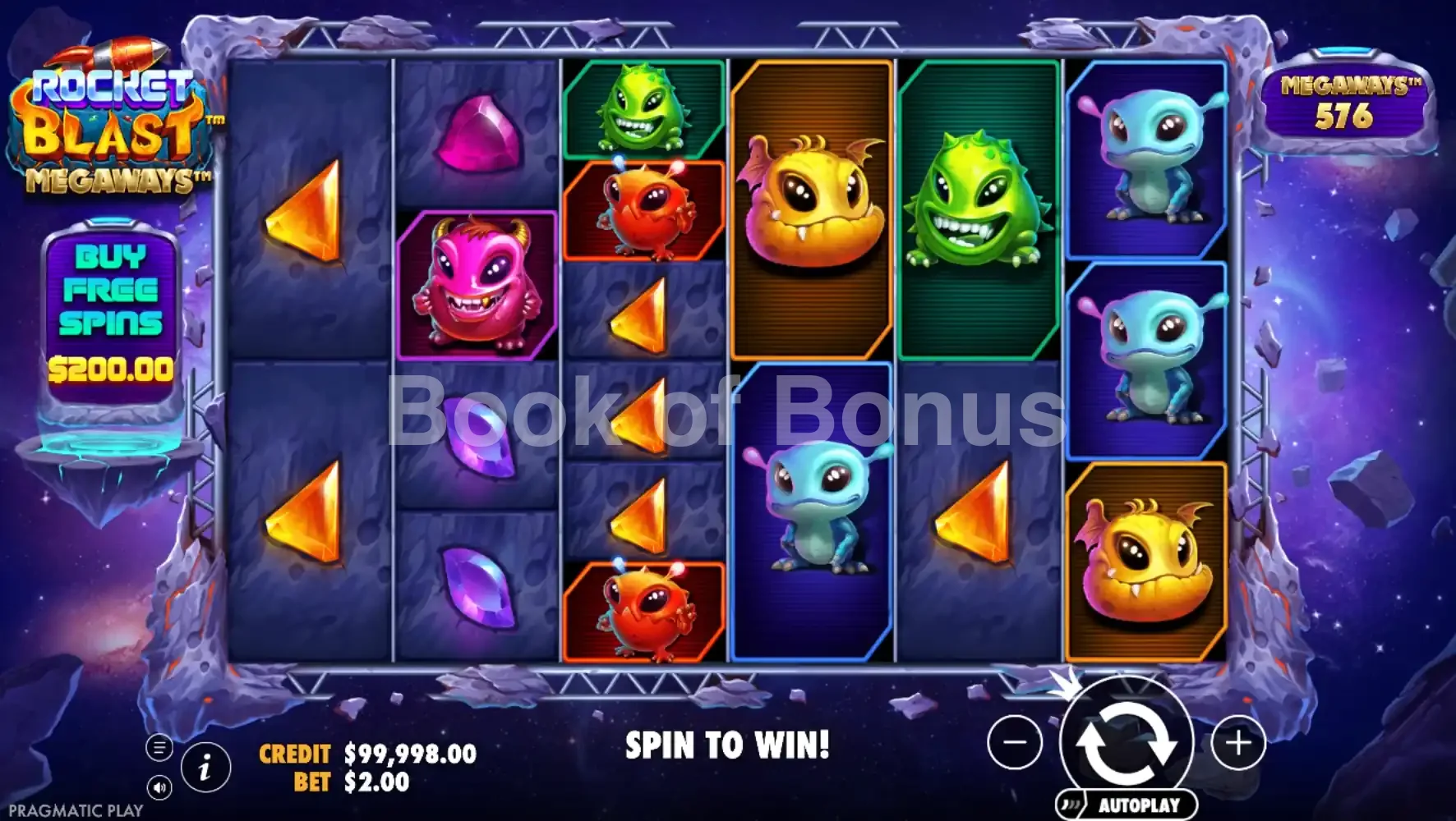 Rocket Blast Megaways par Pragmatic Play - jeu de base et disposition des rouleaux