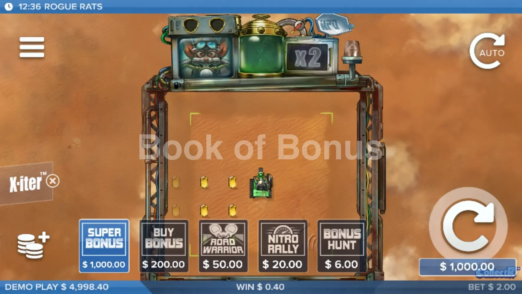 Rogue Rats of Nitropolis par ELK Studios - menu d'achat de bonus et options
