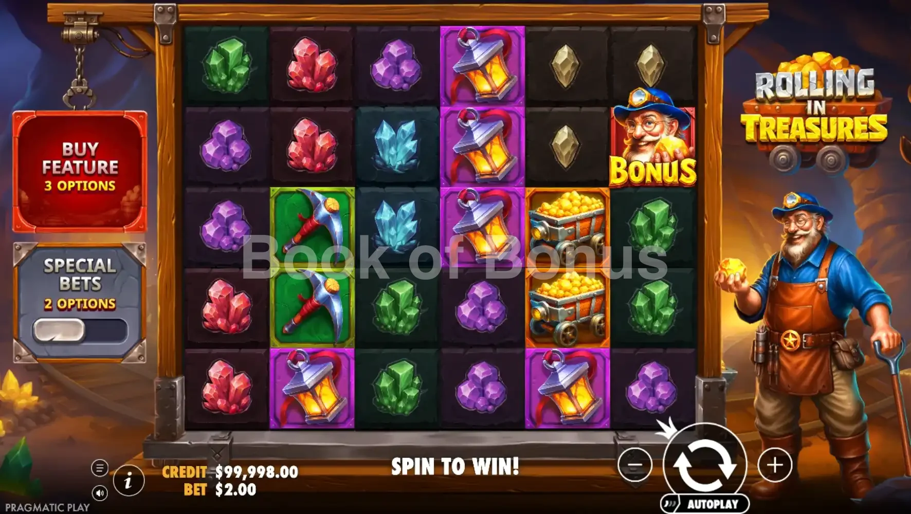 Rolling in Treasures par Pragmatic Play - jeu de base et disposition des rouleaux