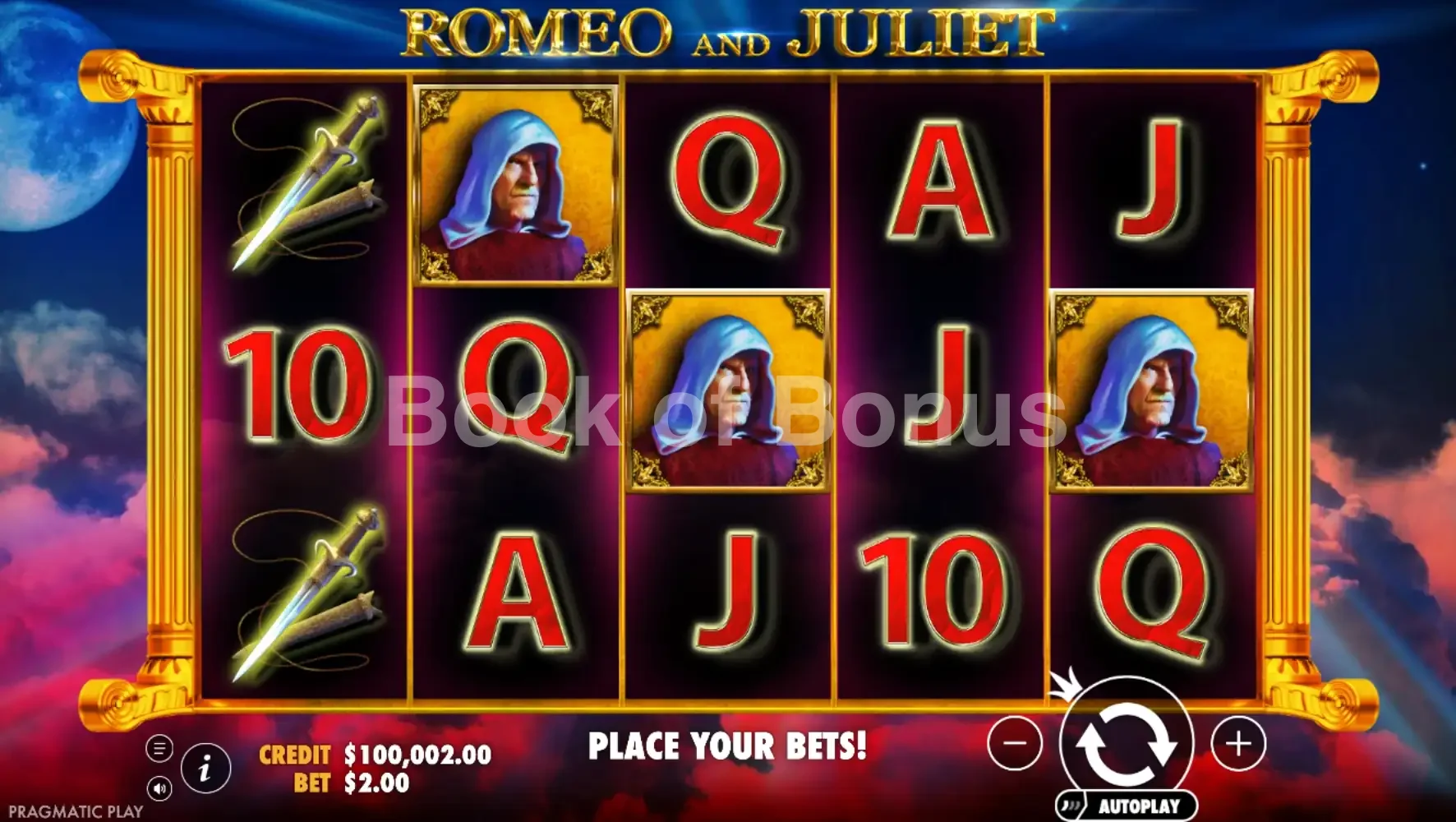 Romeo and Juliet par Pragmatic Play - jeu de base et disposition des rouleaux