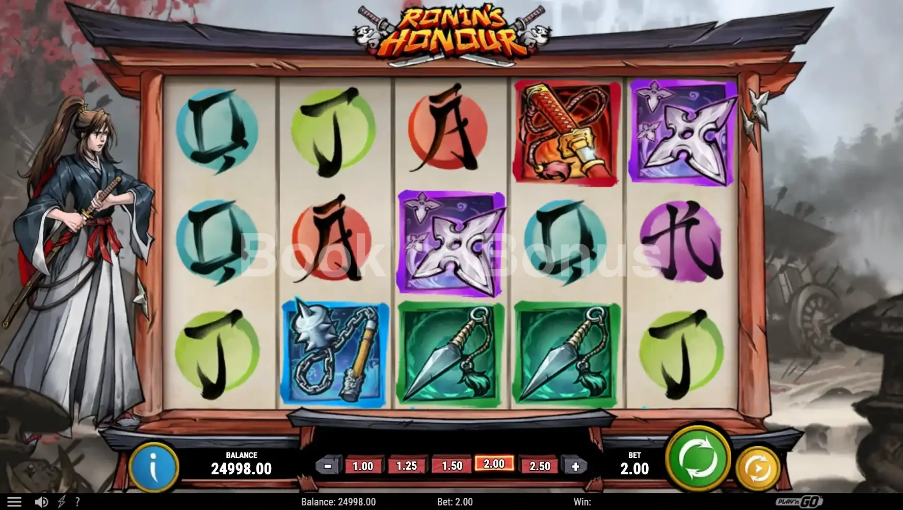 Ronin's Honour par Play'n GO - jeu de base et disposition des rouleaux