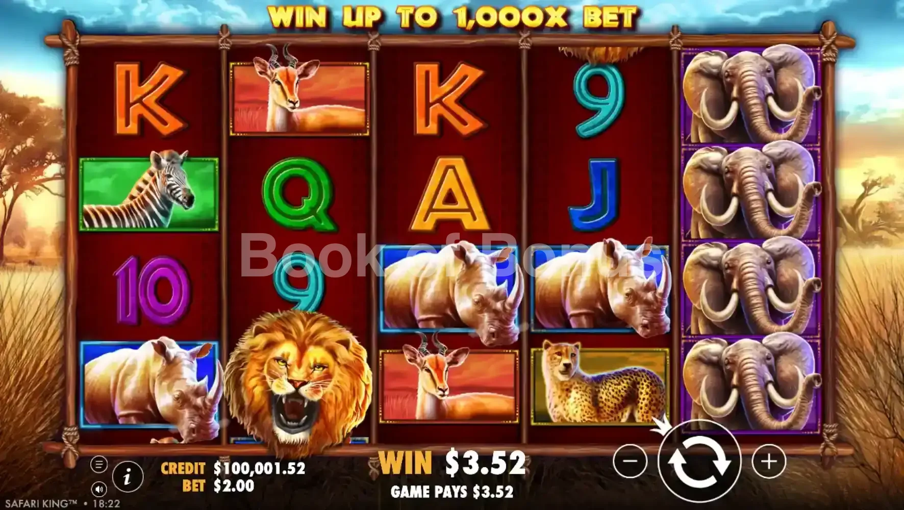 Safari King par Pragmatic Play - jeu de base et disposition des rouleaux
