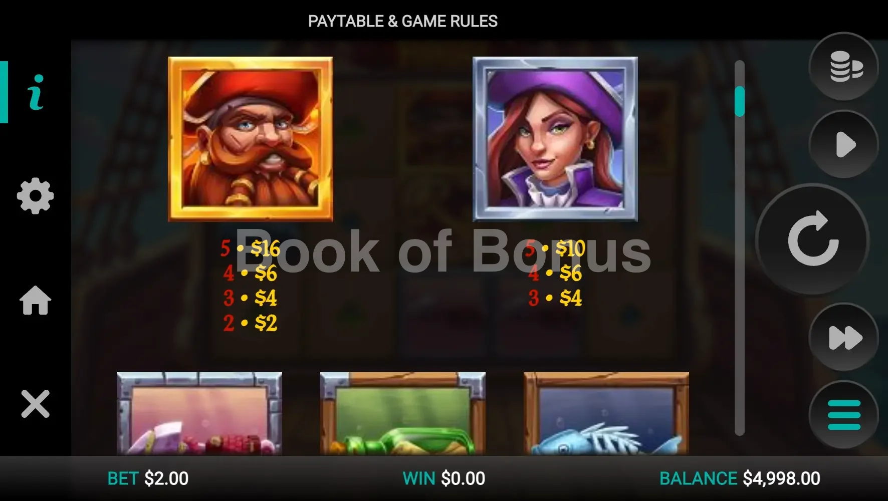 Sails of Fortune par Relax Gaming - table des gains et valeurs des symboles