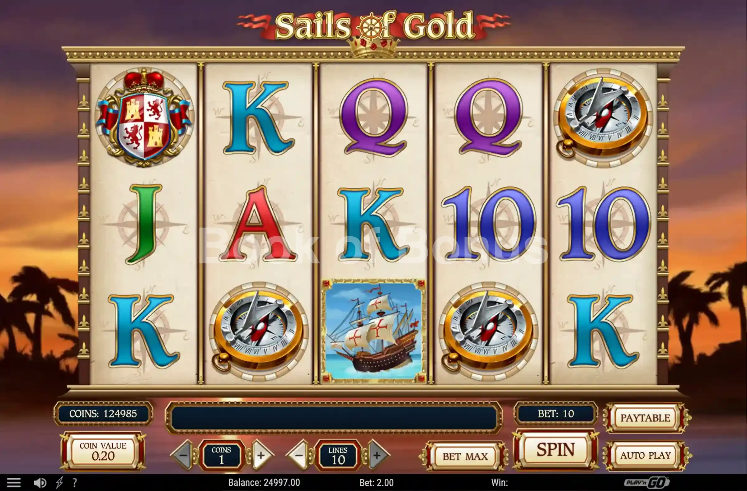 Sails of Gold par Play'n GO - jeu de base et disposition des rouleaux