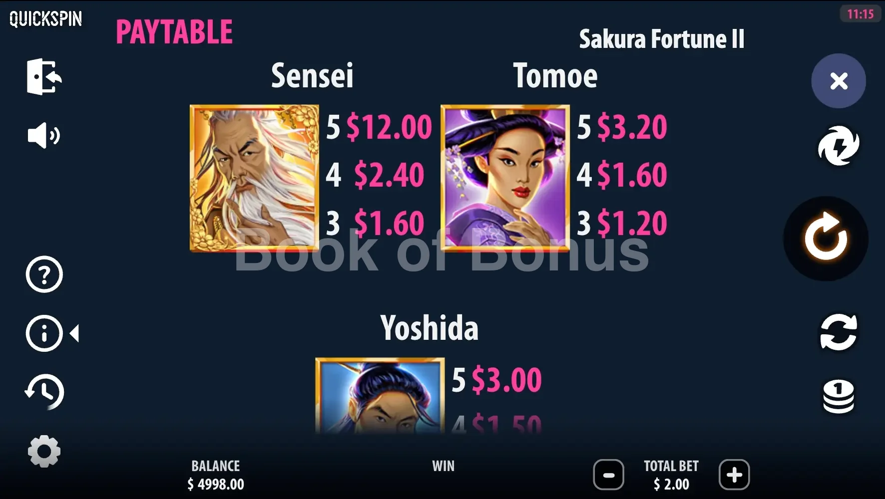 Tableau des gains Sakura Fortune 2