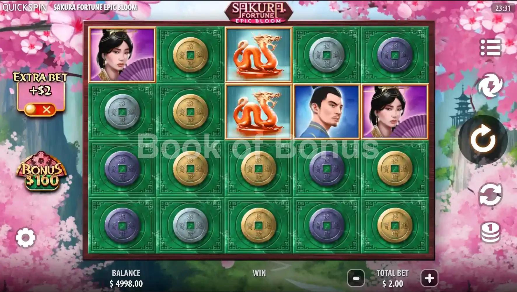 Sakura Fortune Epic Bloom par Quickspin - jeu de base et disposition des rouleaux
