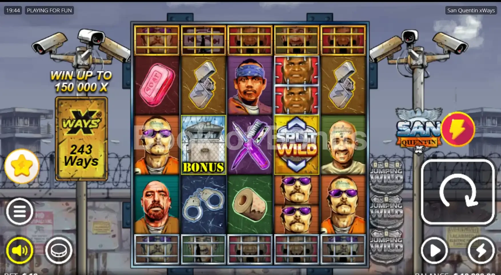San Quentin xWays par Nolimit City - jeu de base et disposition des rouleaux
