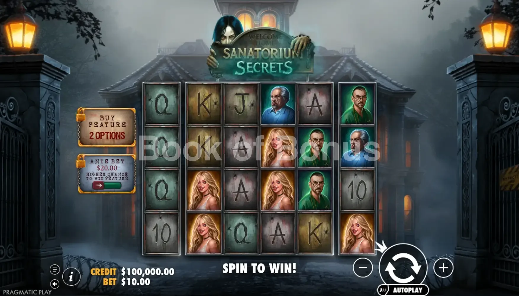 Sanatorium Secrets par Pragmatic Play - jeu de base et disposition des rouleaux