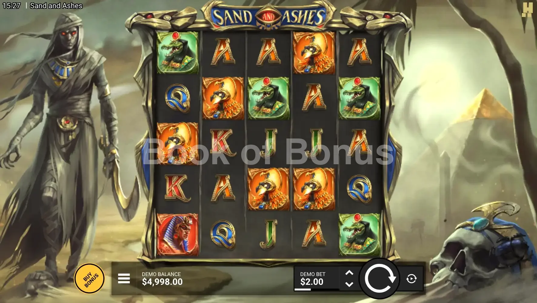 Sand And Ashes par Hacksaw Gaming - jeu de base et disposition des rouleaux
