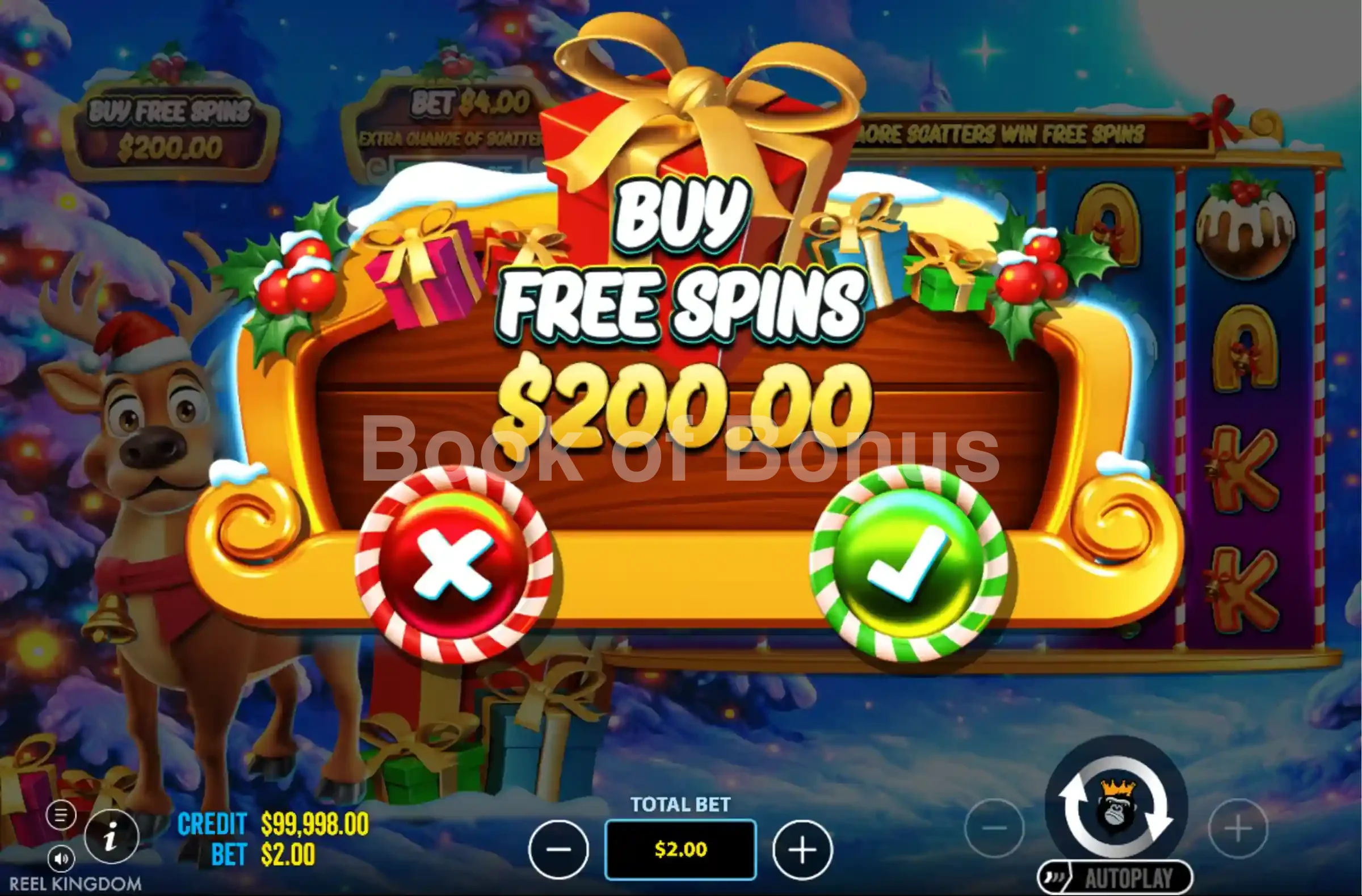 Santa’s Slay par Pragmatic Play - menu d'achat de bonus et options