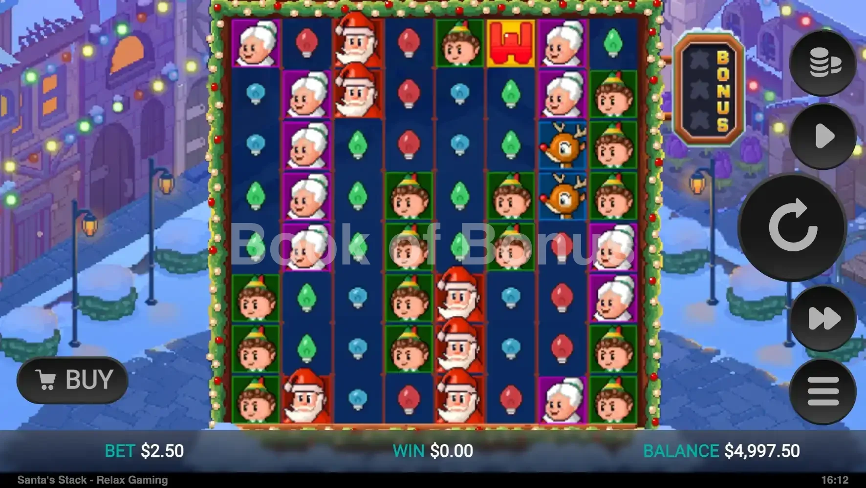 Santa's Stack par Relax Gaming - jeu de base et disposition des rouleaux