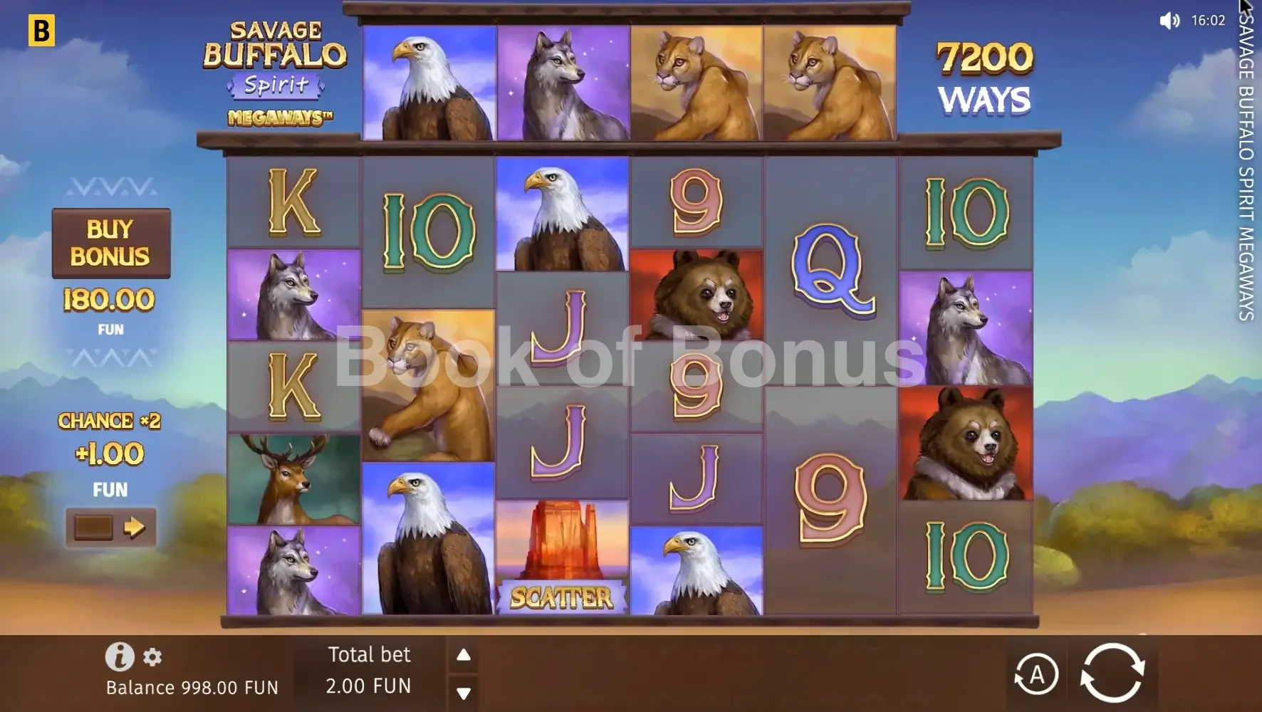 Savage Buffalo Spirit Megaways par BGaming - jeu de base et disposition des rouleaux