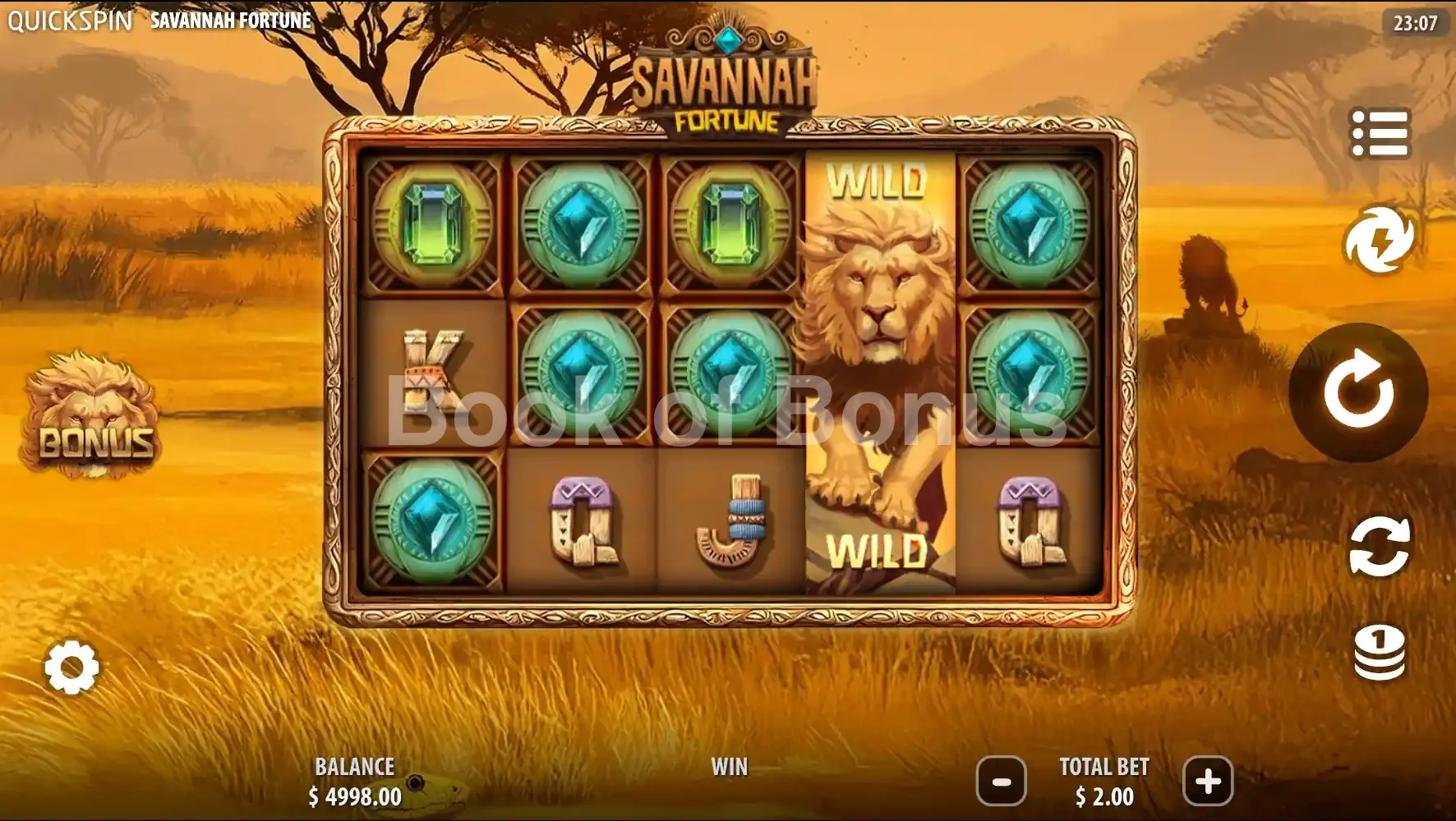 Savannah Fortune par Quickspin - jeu de base et disposition des rouleaux