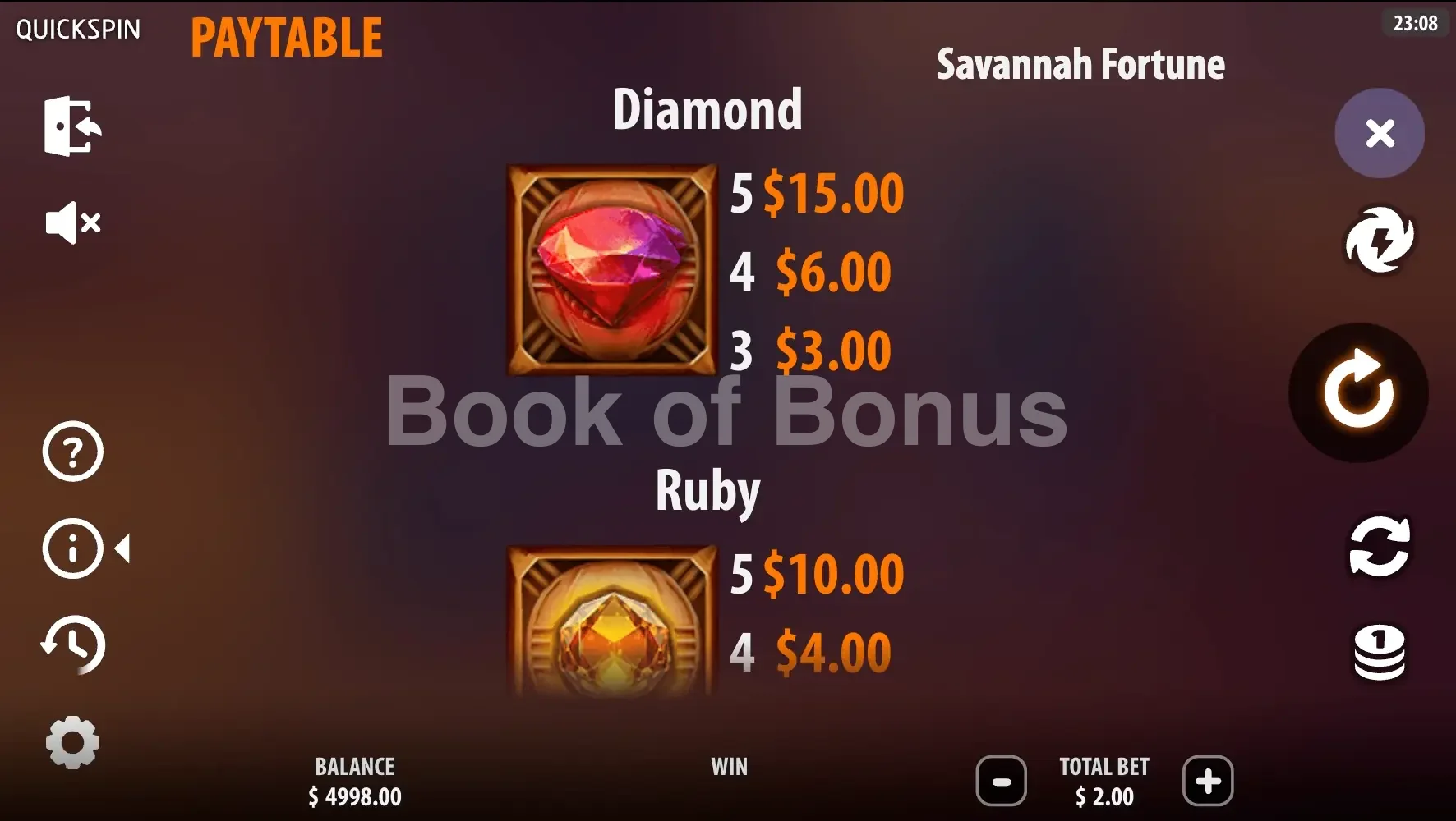 Savannah Fortune par Quickspin - table des gains et valeurs des symboles