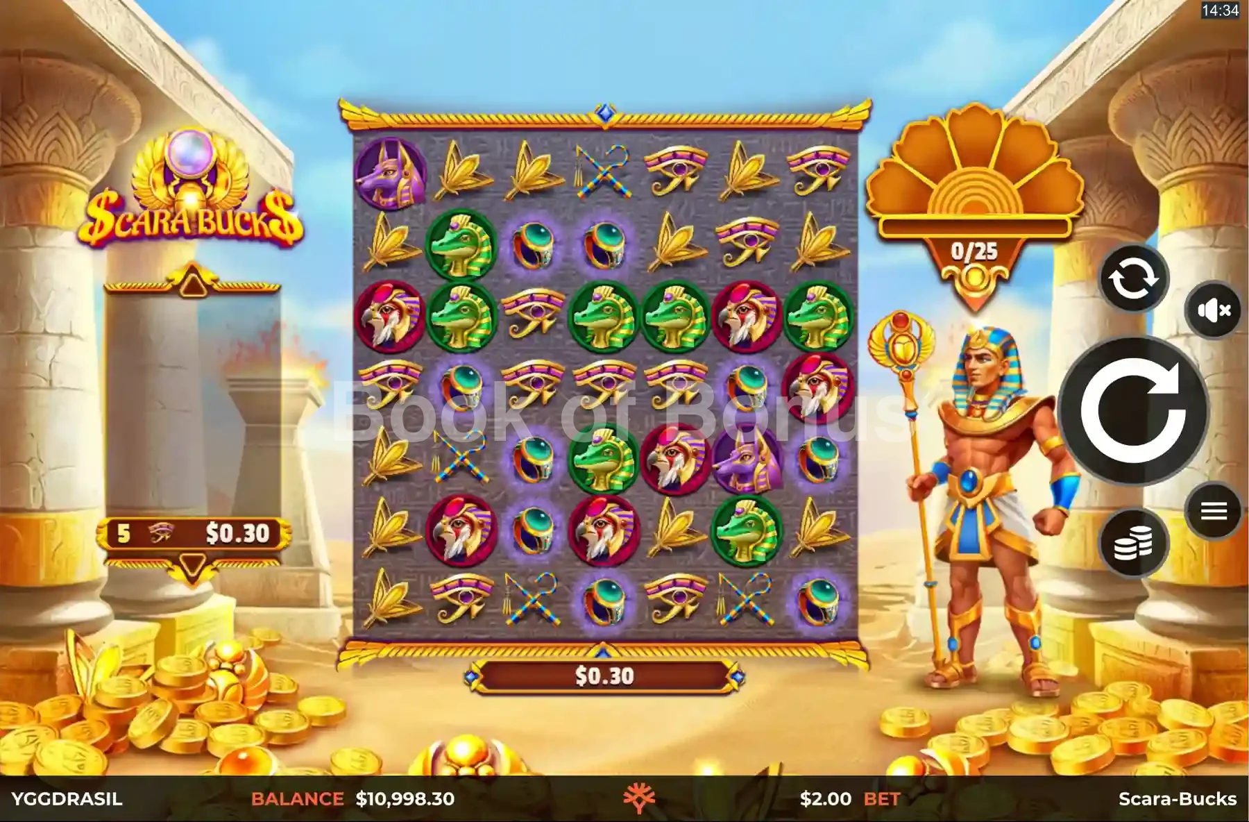 Scara-Bucks par Yggdrasil - jeu de base et disposition des rouleaux