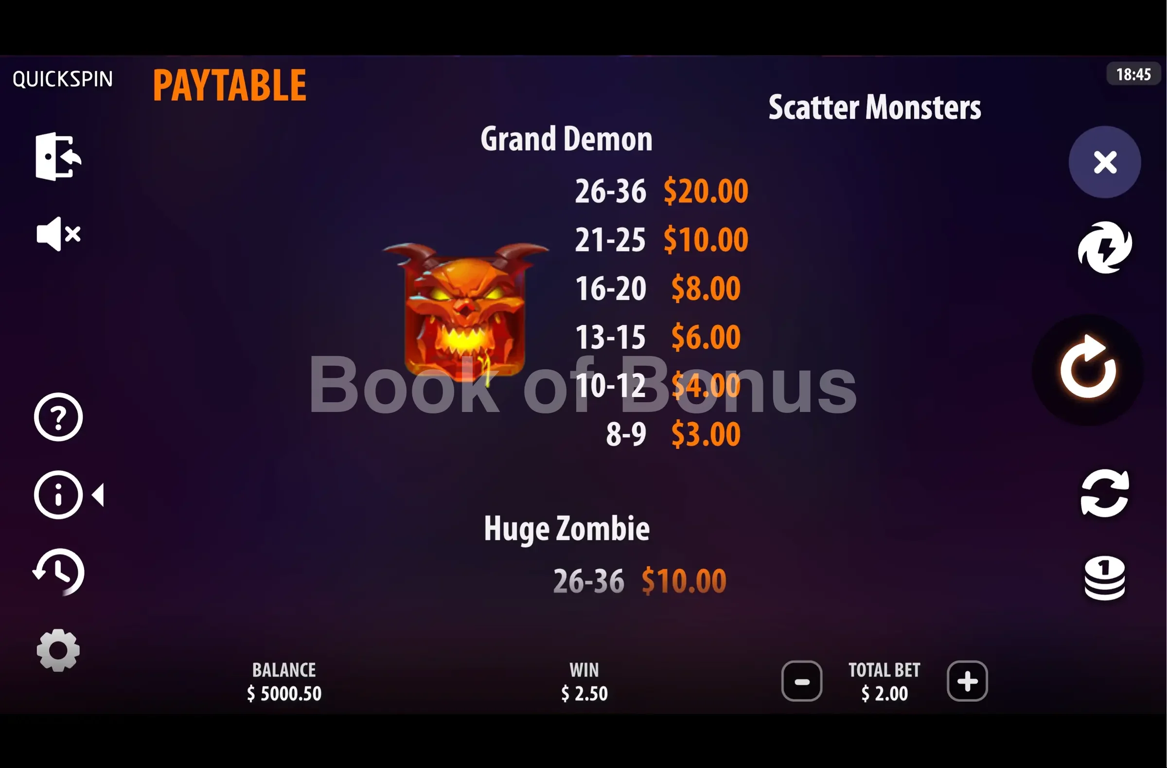 Scatter Monsters par Quickspin - table des gains et valeurs des symboles