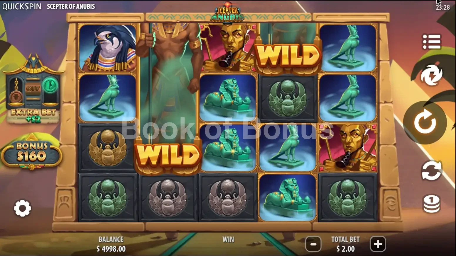 Scepter of Anubis par Quickspin - jeu de base et disposition des rouleaux