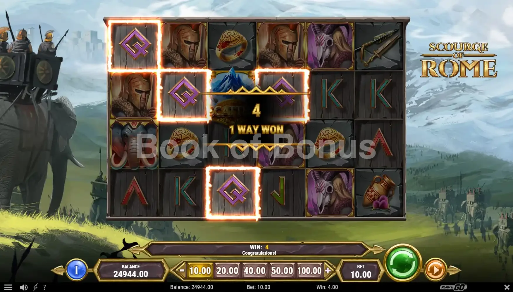 Scourge of Rome par Play'n GO - spin result