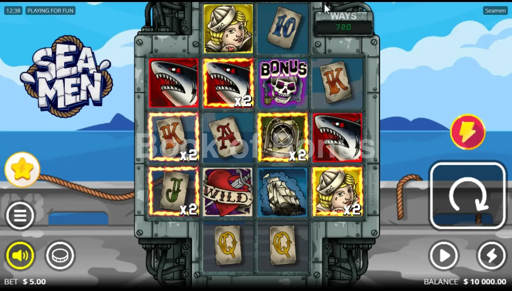 Seamen par Nolimit City - jeu de base et disposition des rouleaux