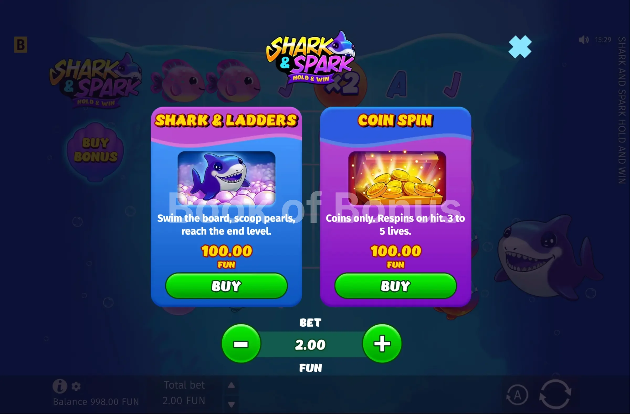 Achat de bonus Shark & Spark